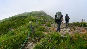 登山開始後、木道ではないコースを選択